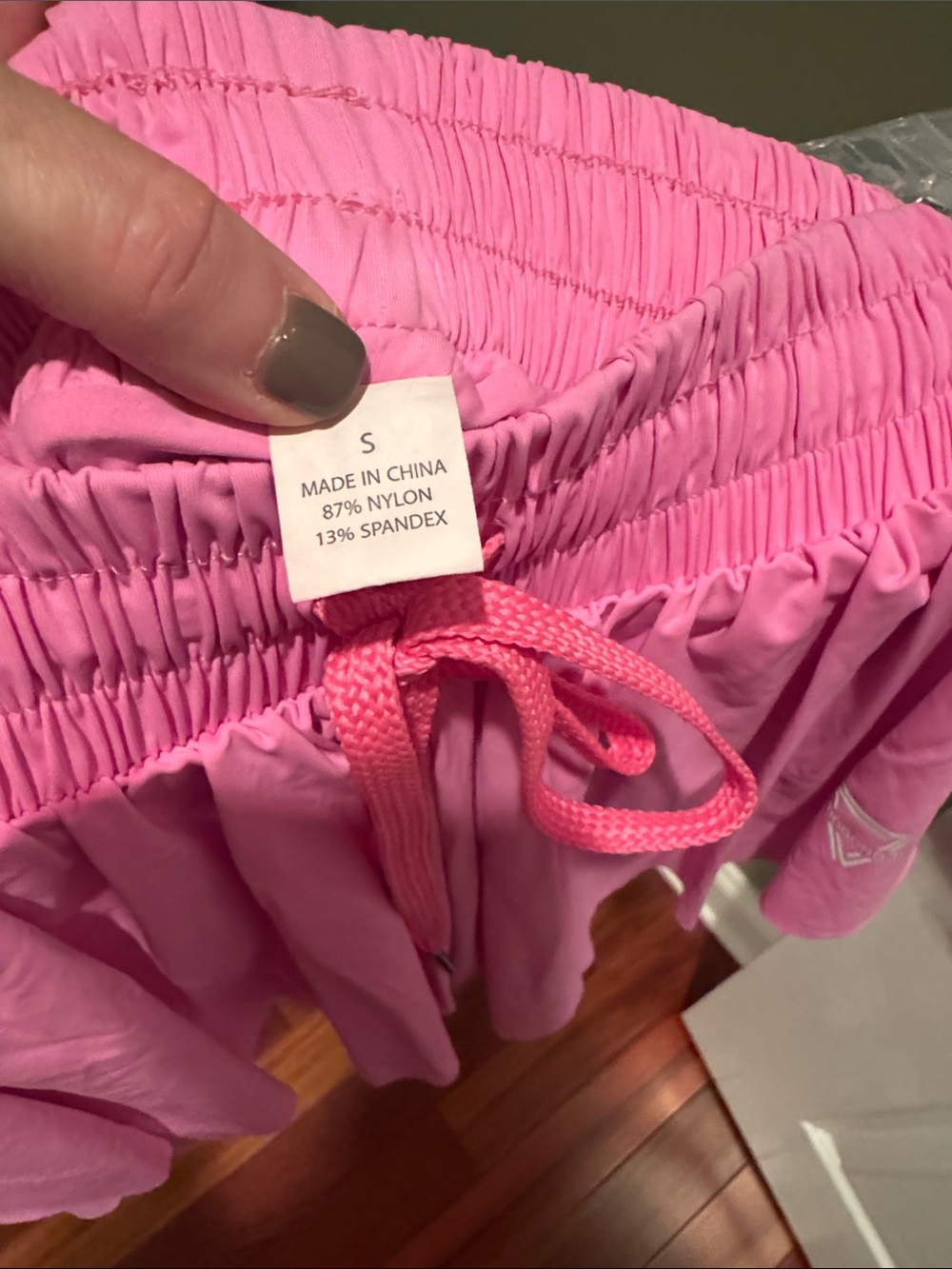 Women's Pink Layered Athletic Shorts with Drawstring - Picture 2 of 4